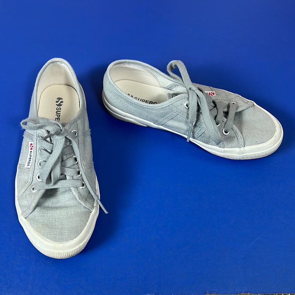 Superga Gray Linen Lace Up Sneakers Tennis Shoes 7